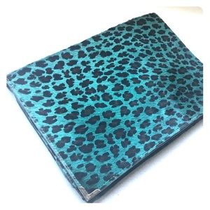 RACHEL COMEY emerald green leopard print clutch